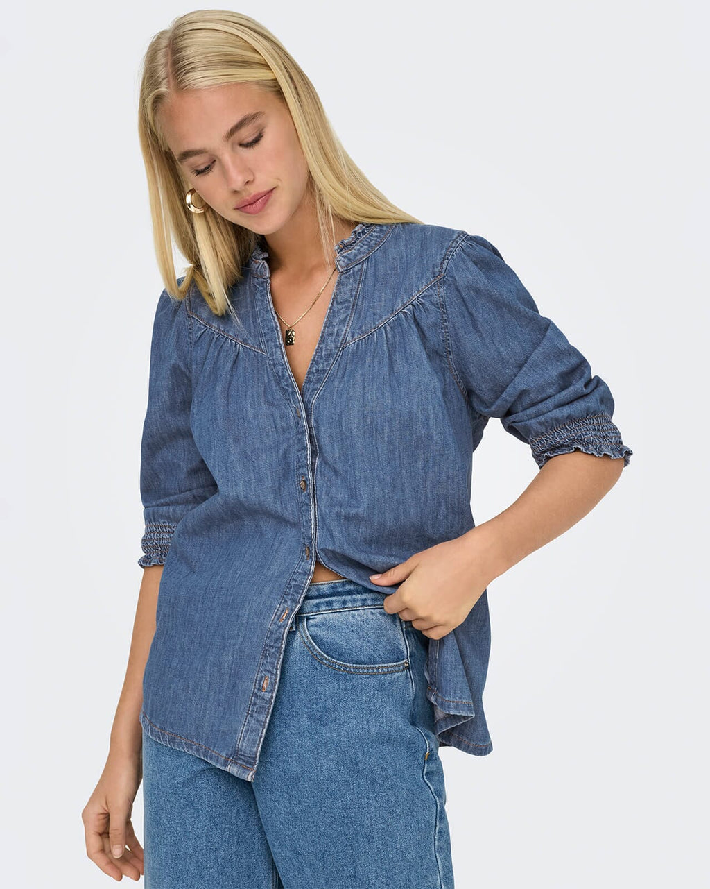 ONLY Denimskjorte Raya 3/4 - Medium Blue Denim