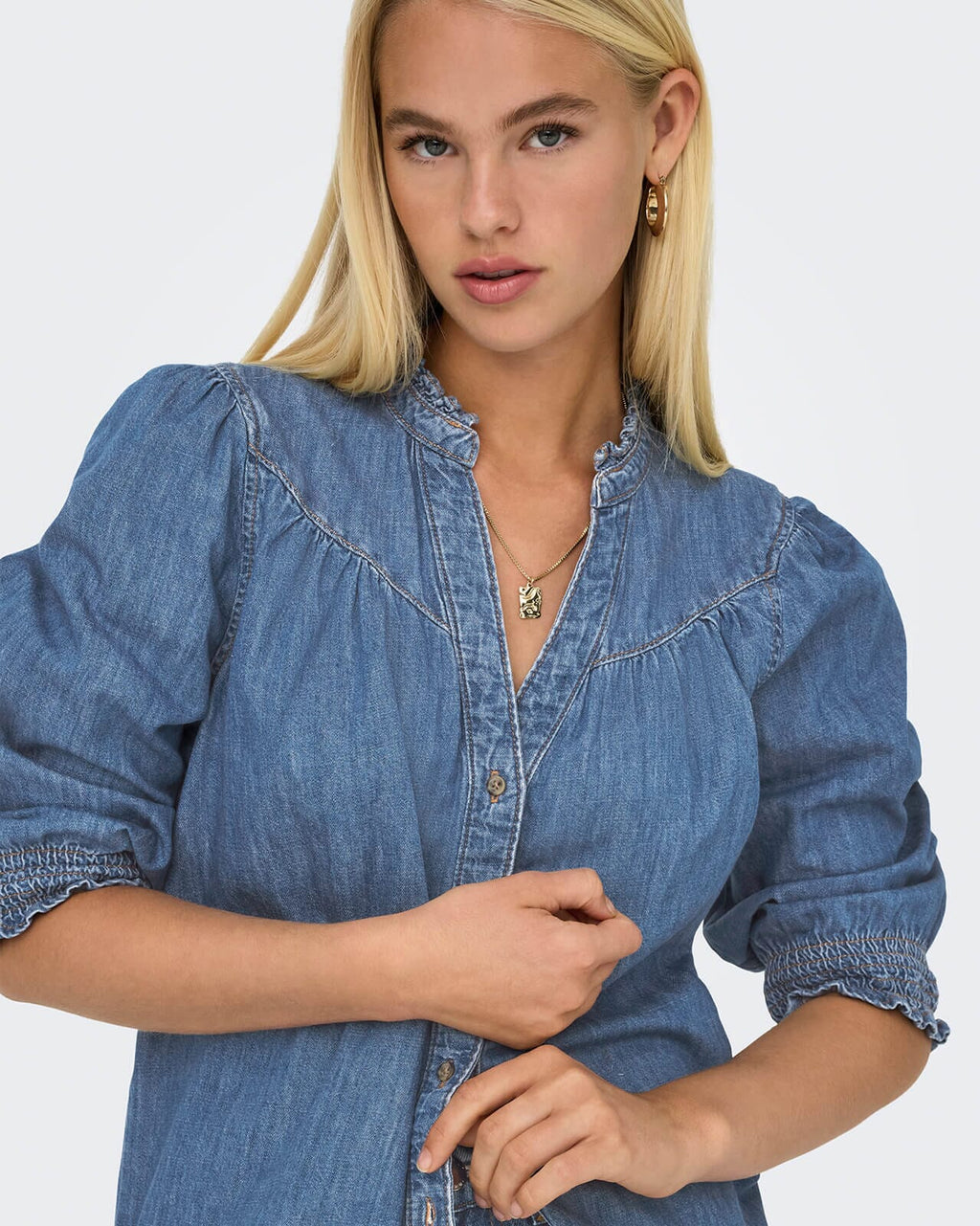 ONLY Denimskjorte Raya 3/4 - Medium Blue Denim