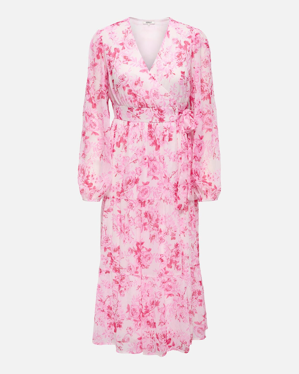 ONLY Omslagskjole Miriam LS Wrap Midi - Pink Marshmallow/ Porcelain flowers