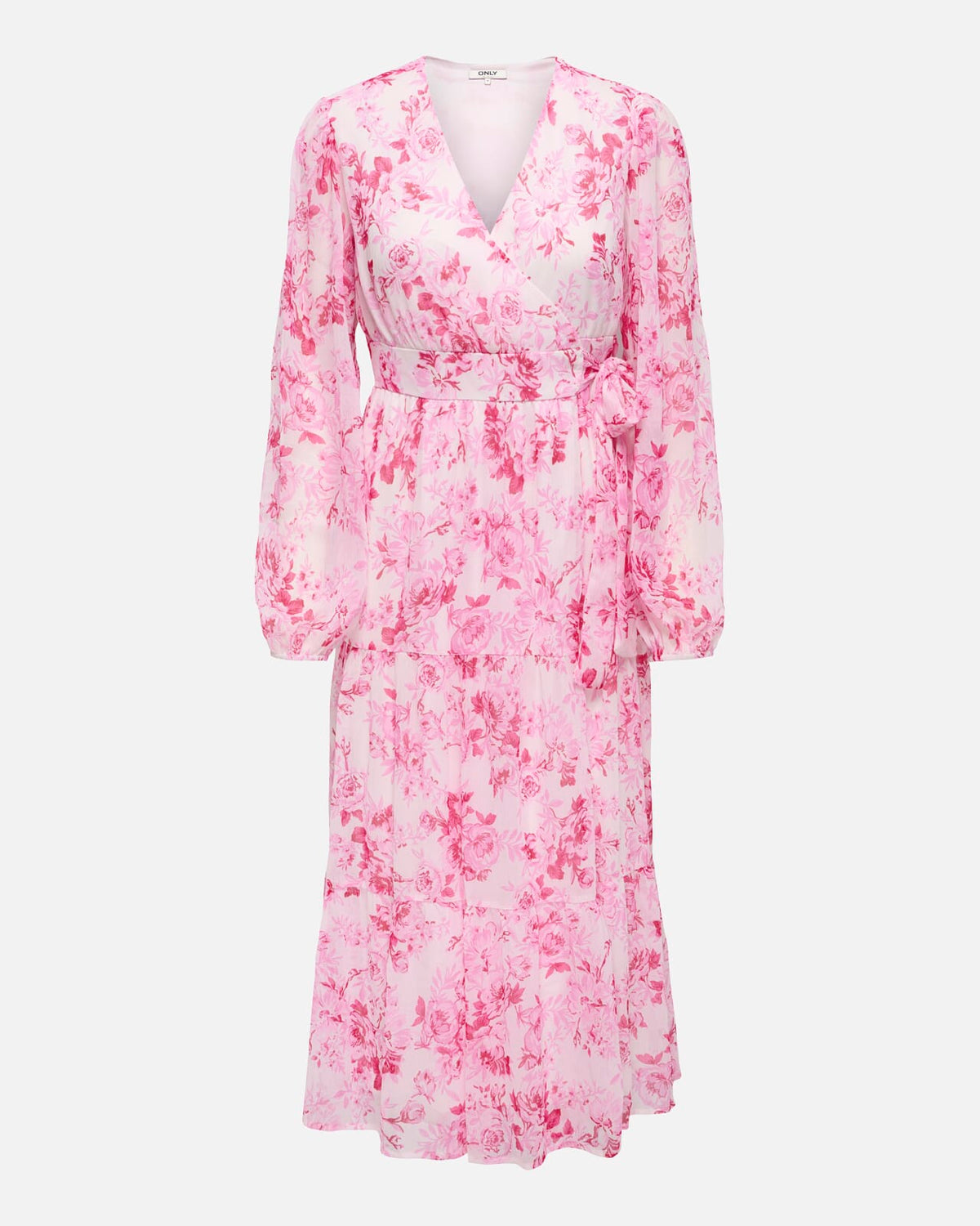 ONLY Omslagskjole Miriam LS Wrap Midi - Pink Marshmallow/ Porcelain flowers