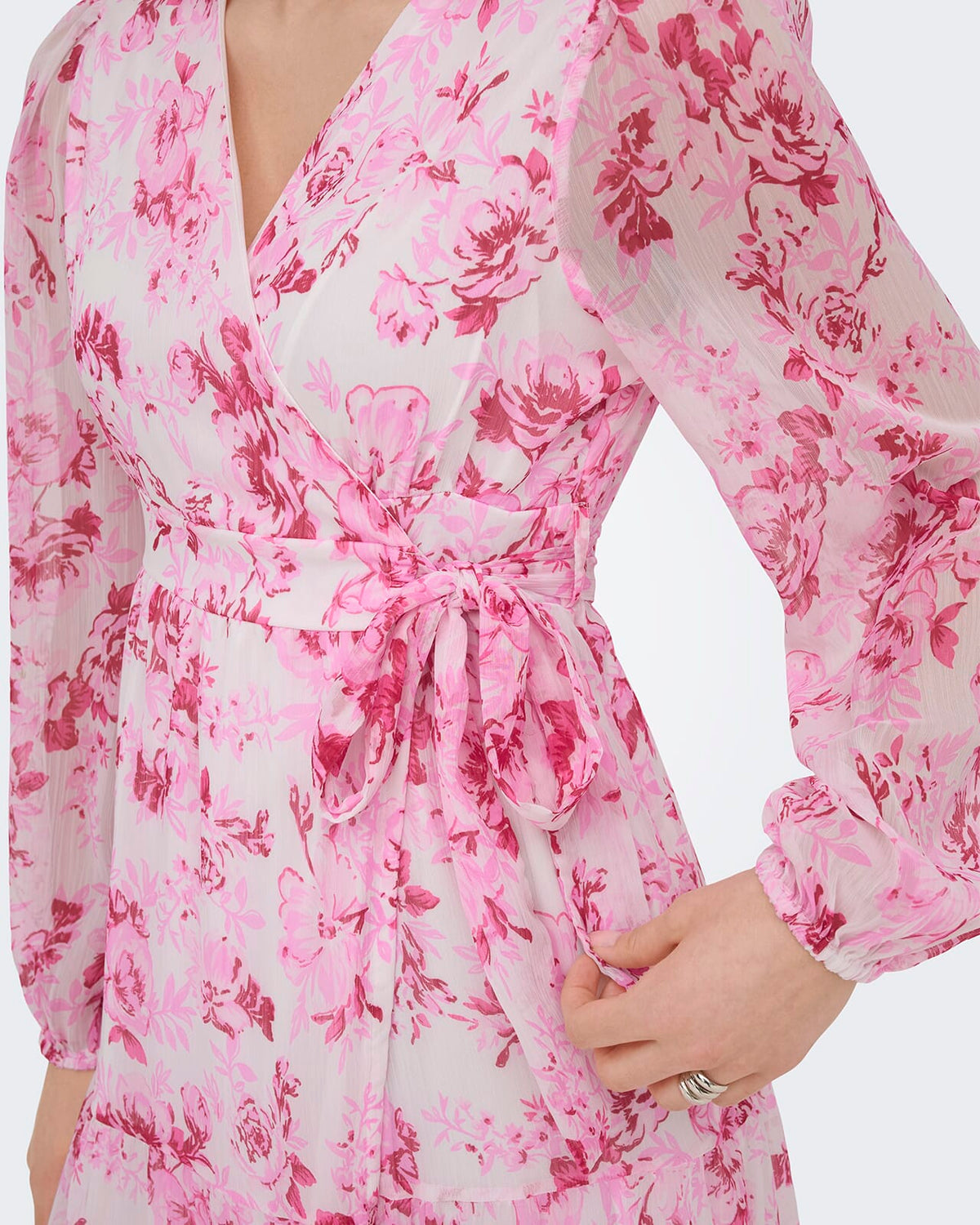 ONLY Omslagskjole Miriam LS Wrap Midi - Pink Marshmallow/ Porcelain flowers