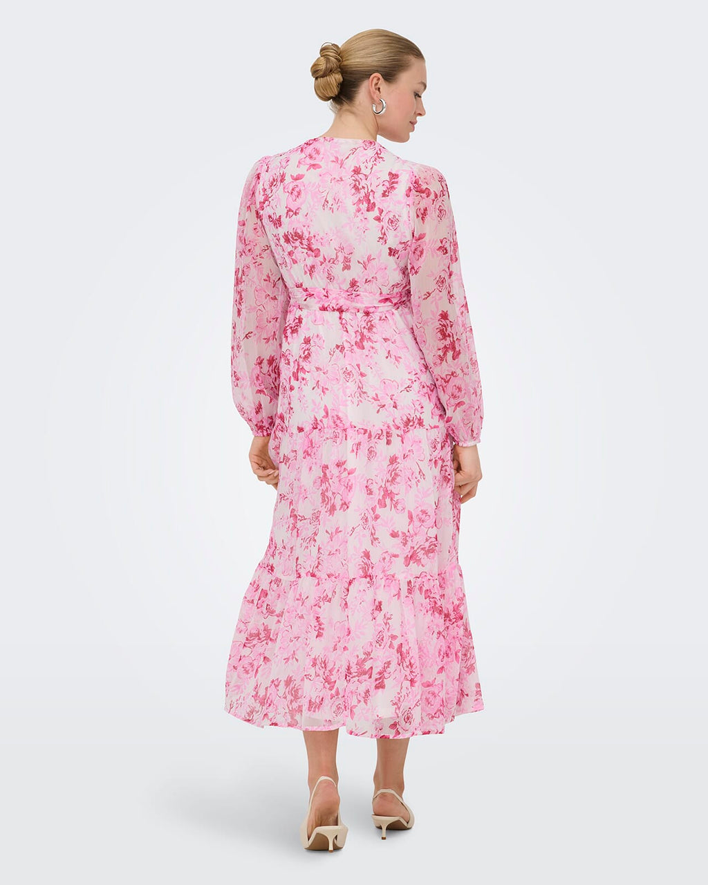 ONLY Omslagskjole Miriam LS Wrap Midi - Pink Marshmallow/ Porcelain flowers
