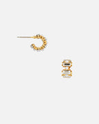 Orelia Øreringer Baguette & Pearl Mini Hoop Earrings - Gold/ Crystal