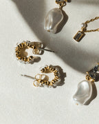 Orelia Øreringer Baguette & Pearl Mini Hoop Earrings - Gold/ Crystal