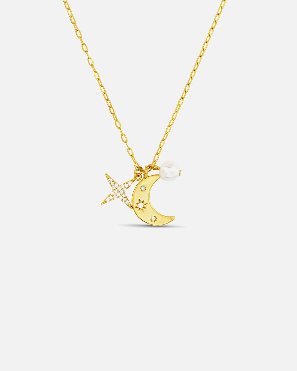ORELIA Kjede Moon & Crystal Star Cluster - Pale Gold
