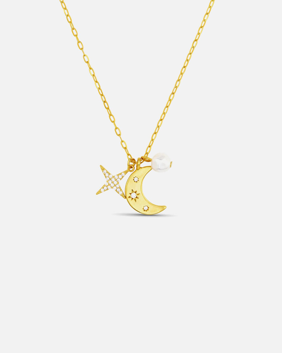 ORELIA Kjede Moon & Crystal Star Cluster - Pale Gold