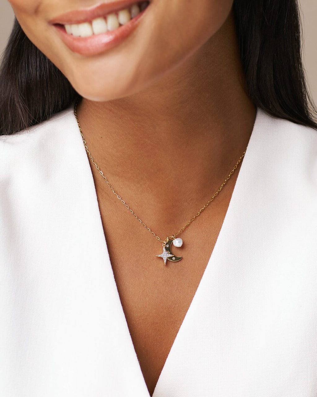 ORELIA Kjede Moon & Crystal Star Cluster - Pale Gold