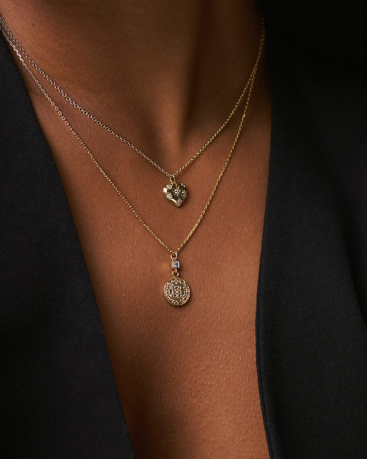 Orelia Kjede Crystal Starburst Heart Charm Necklace - Gold