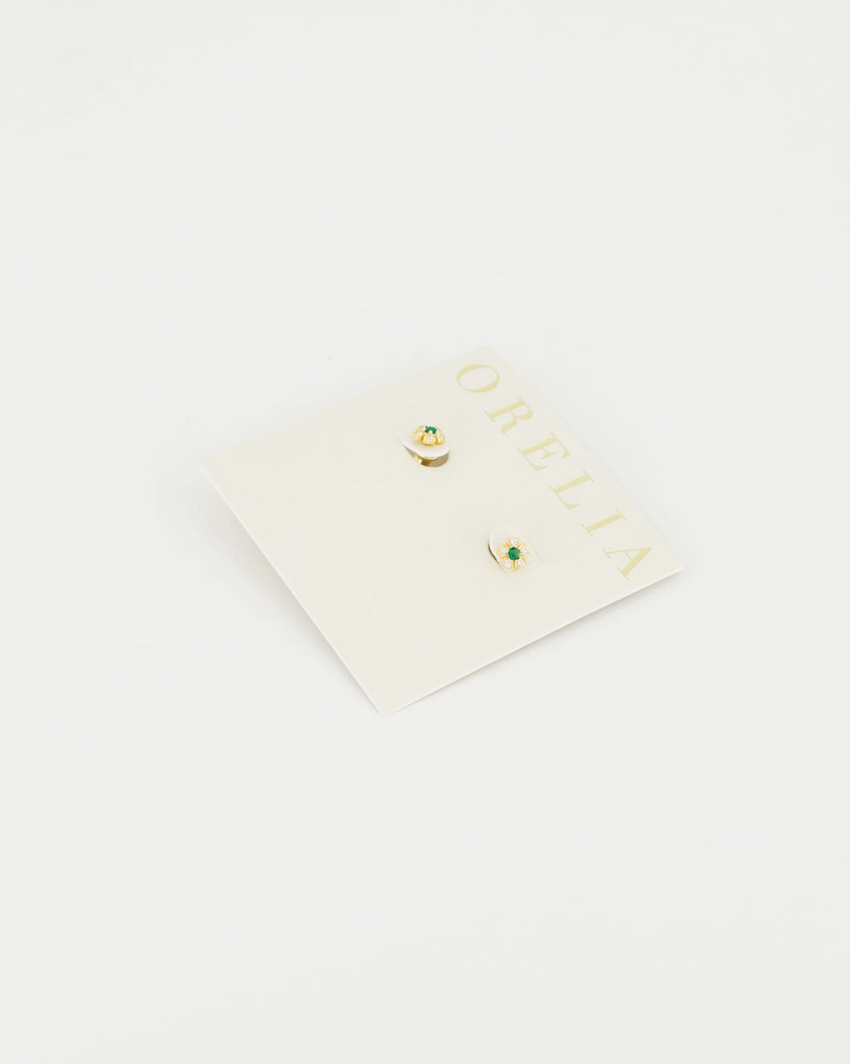 Orelia Øredobber Emerald Flower Stud Earring - Pale Gold