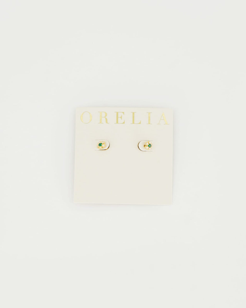 Orelia Øredobber Emerald Flower Stud Earring - Pale Gold