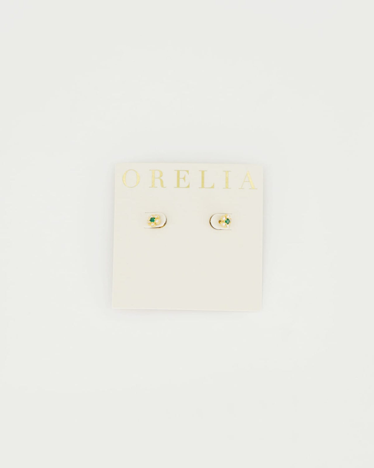 Orelia Øredobber Emerald Flower Stud Earring - Pale Gold