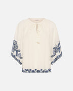 FLOYD Bluse Biancha - Whisper White/ Blue emb