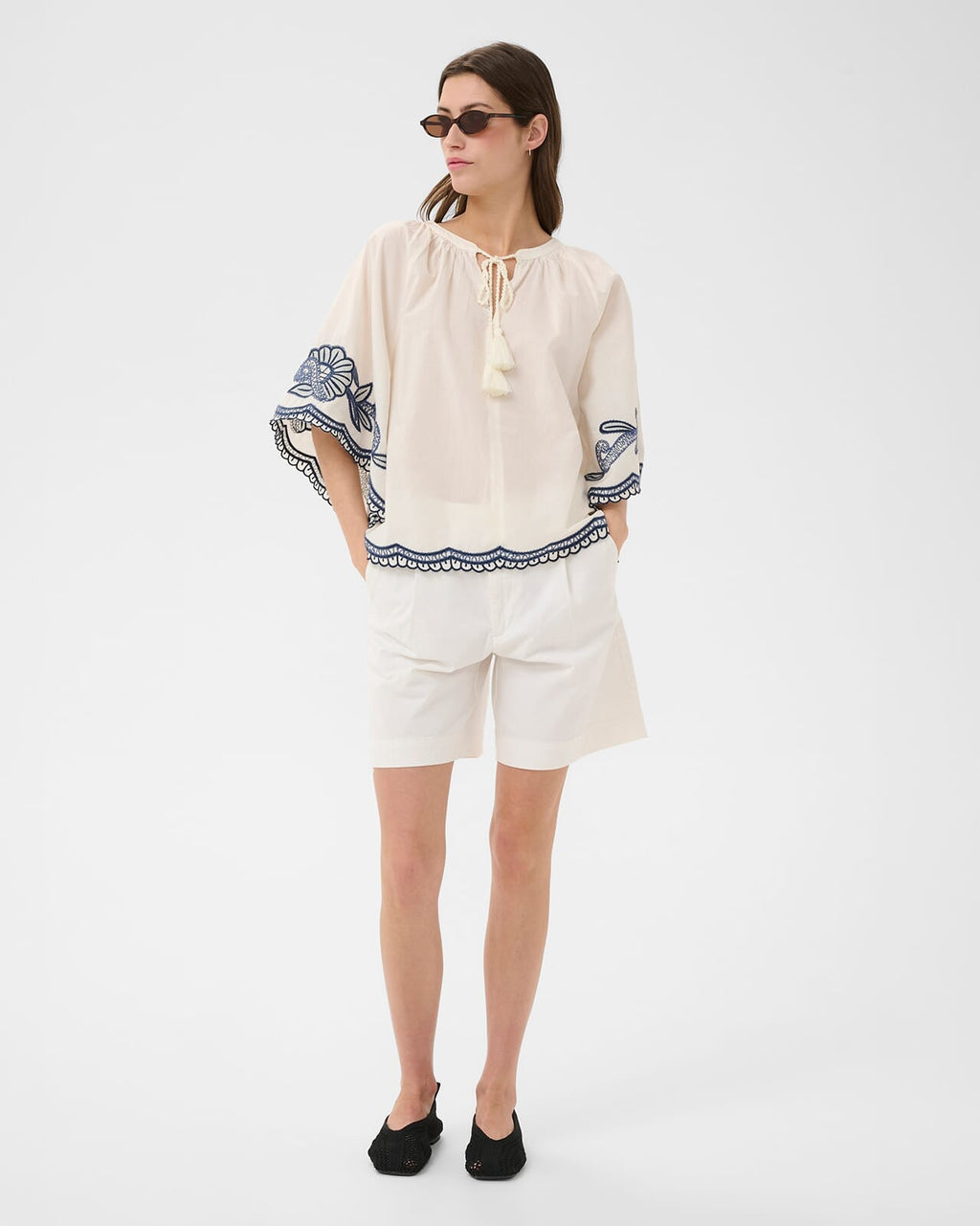 FLOYD Bluse Biancha - Whisper White/ Blue emb