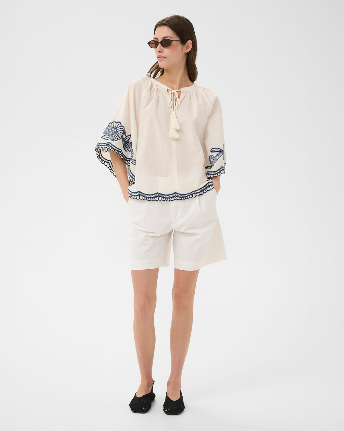 FLOYD Bluse Biancha - Whisper White/ Blue emb