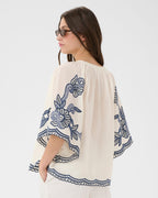 FLOYD Bluse Biancha - Whisper White/ Blue emb