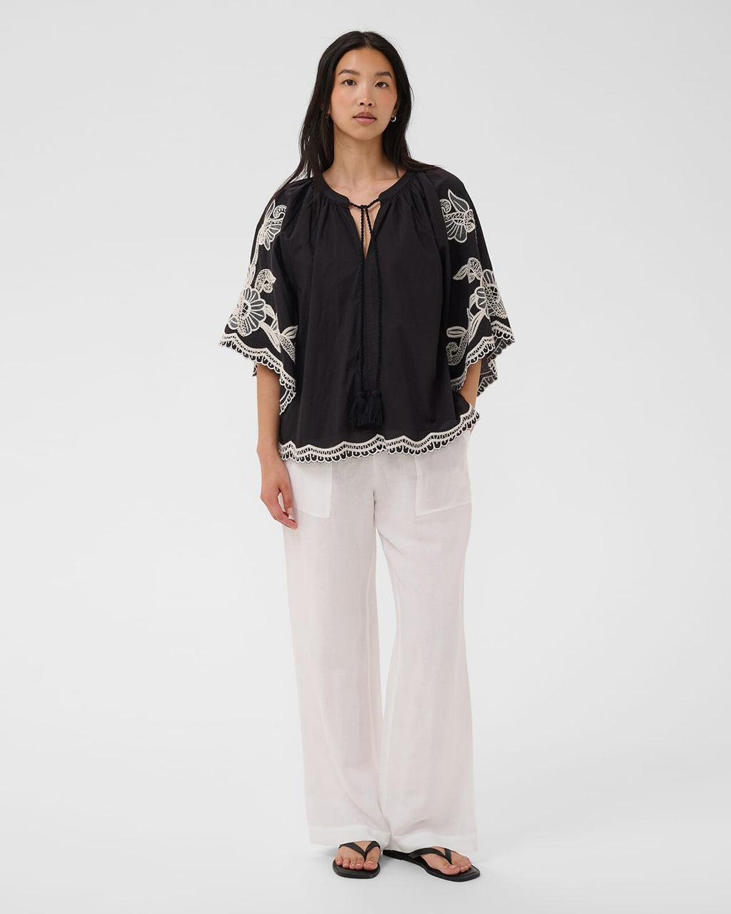 FLOYD Bluse Biancha - Black/ Offwhite emb