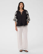 FLOYD Bluse Biancha - Black/ Offwhite emb