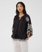FLOYD Bluse Biancha - Black/ Offwhite emb