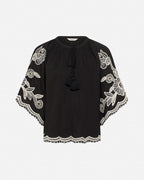 FLOYD Bluse Biancha - Black/ Offwhite emb