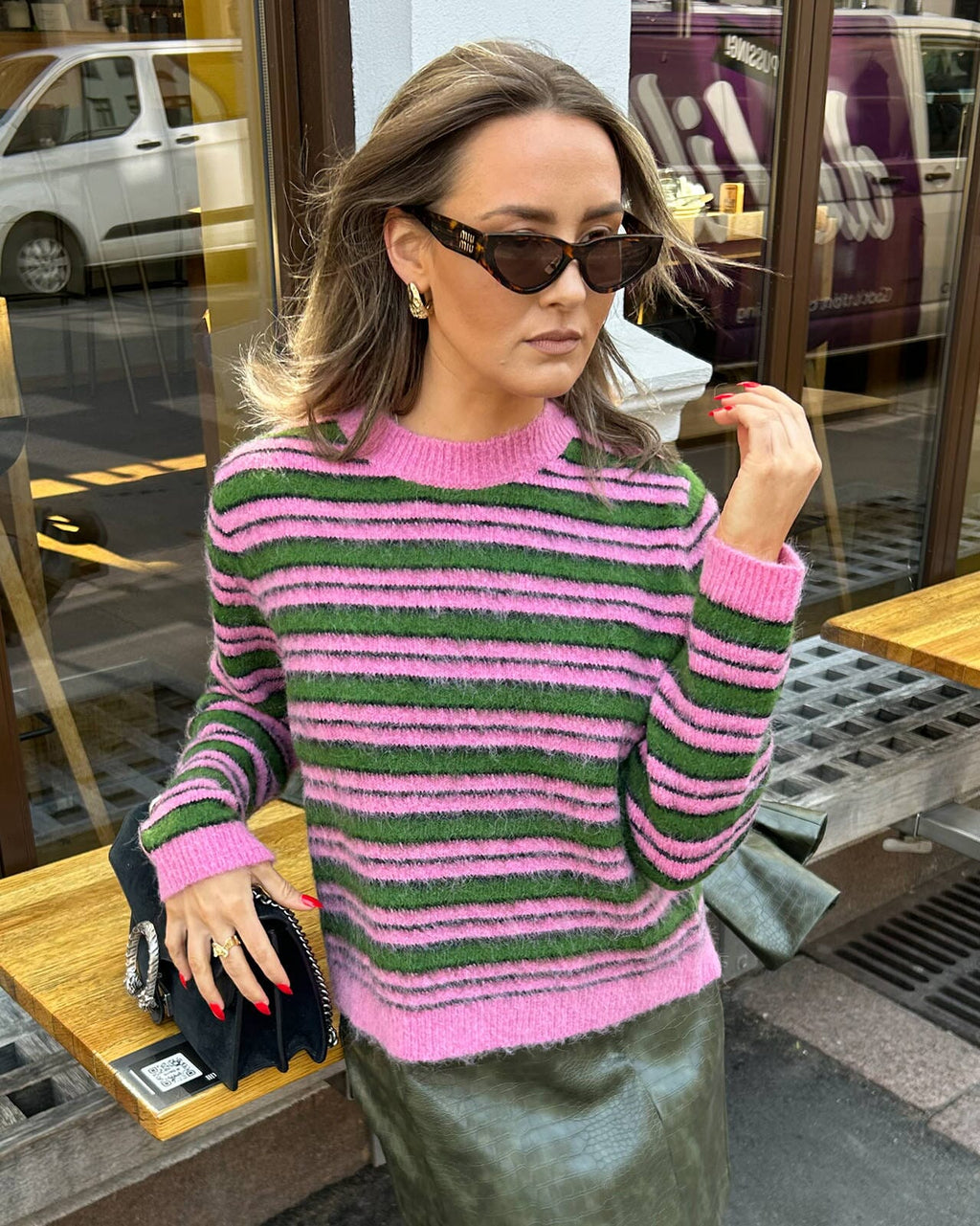 FLOYD Strikkegenser Jada LS O-neck Knit - Fruit Dove/ Mint green