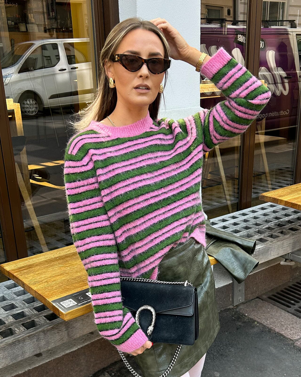 FLOYD Strikkegenser Jada LS O-neck Knit - Fruit Dove/ Mint green