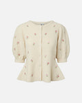 PIECES Strikket Cardigan Silly Puff SS Emb - Birch Pink flowers