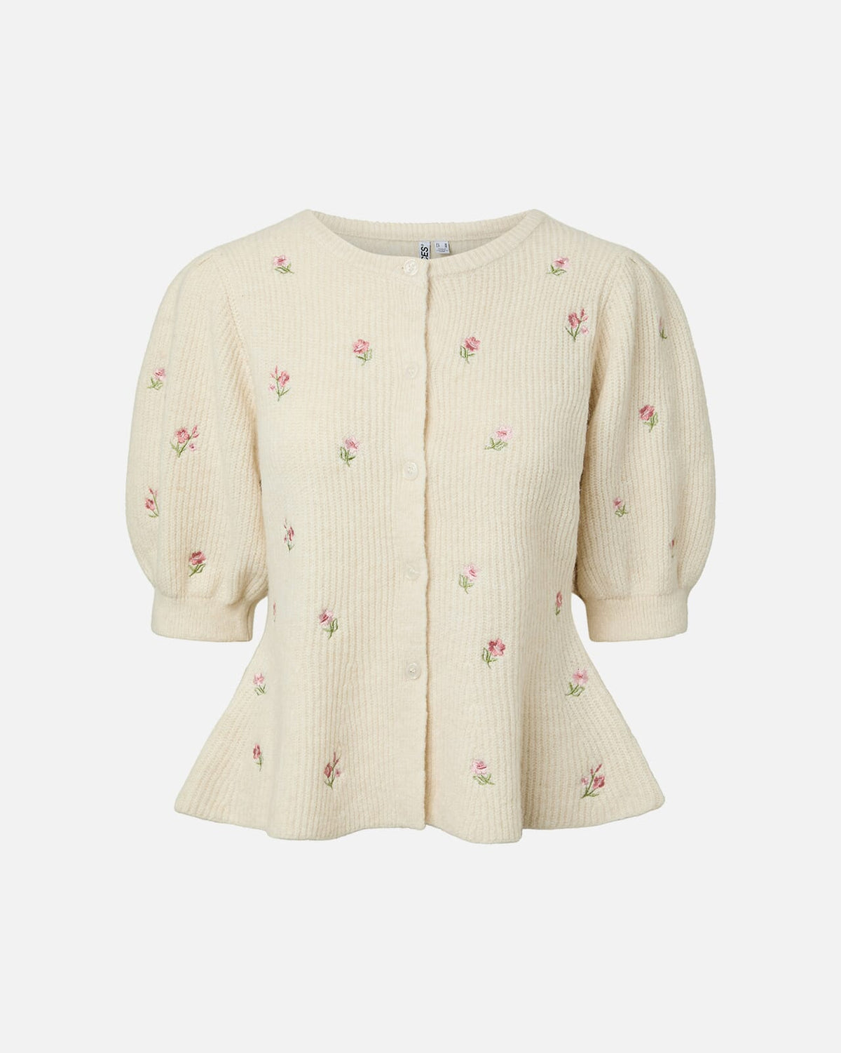 PIECES Strikket Cardigan Silly Puff SS Emb - Birch Pink flowers