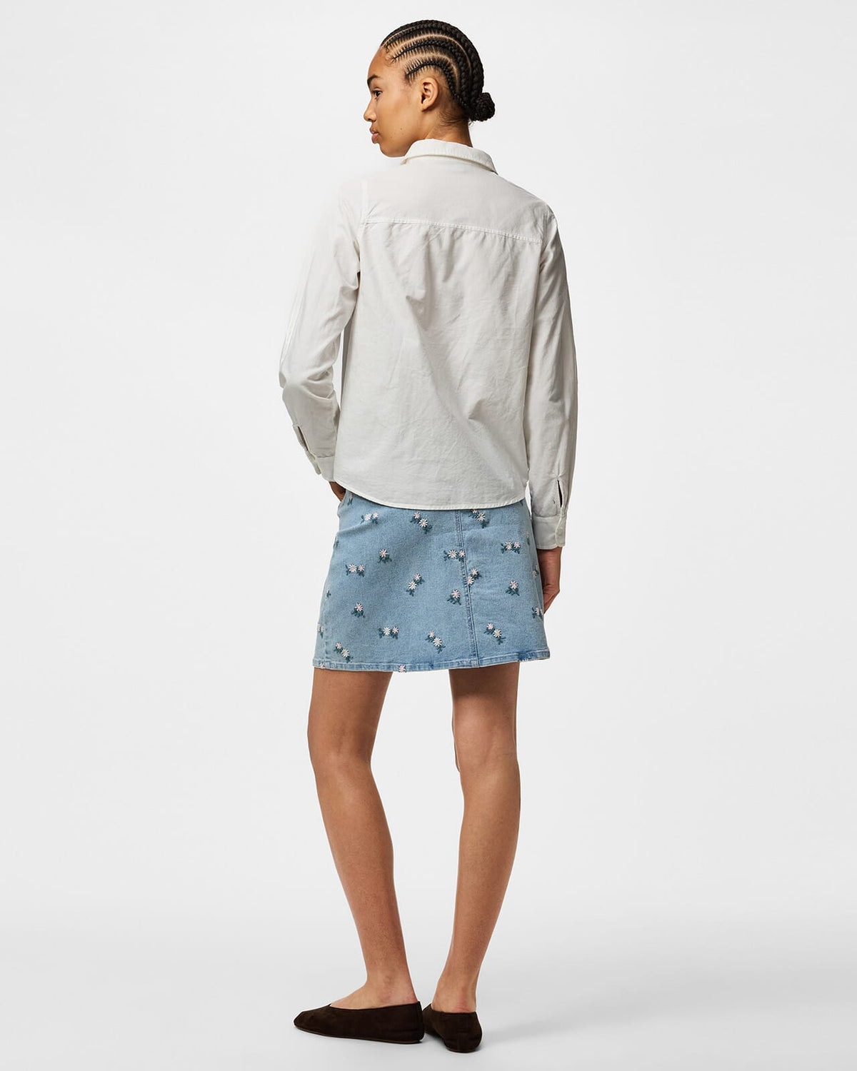 PIECES Denimskjørt Flora HW Short Denim Emb - Light Blue Denim/ Pink Flower Emb.