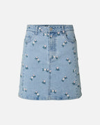 PIECES Denimskjørt Flora HW Short Denim Emb - Light Blue Denim/ Pink Flower Emb.