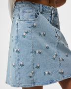 PIECES Denimskjørt Flora HW Short Denim Emb - Light Blue Denim/ Pink Flower Emb.