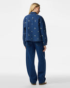 PIECES Denimjakke Flora LS Denim - Medium Blue Denim/ White Flower Emb