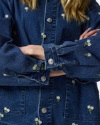PIECES Denimjakke Flora LS Denim - Medium Blue Denim/ White Flower Emb