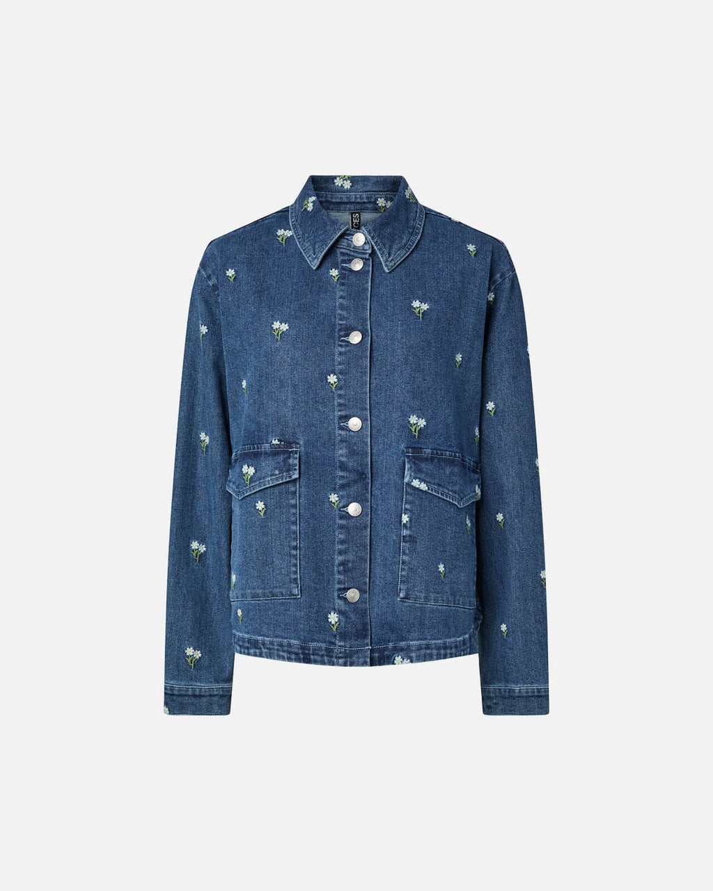 PIECES Denimjakke Flora LS Denim - Medium Blue Denim/ White Flower Emb