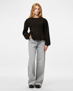 PIECES Strikket Cardigan Silly LS Puff - Hot Fudge Melange