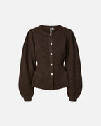 PIECES Strikket Cardigan Silly LS Puff - Hot Fudge Melange