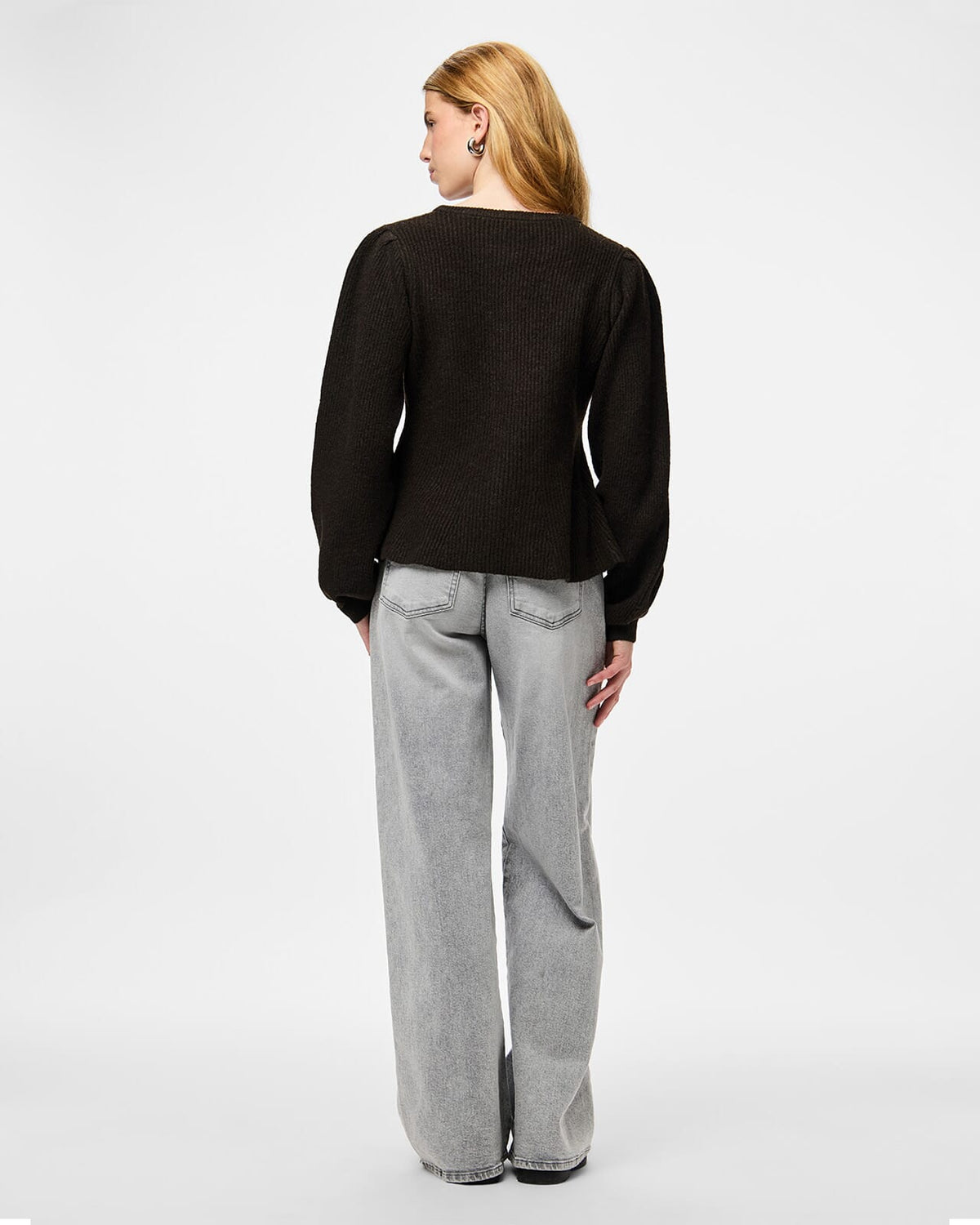 PIECES Strikket Cardigan Silly LS Puff - Hot Fudge Melange
