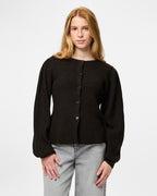 PIECES Strikket Cardigan Silly LS Puff - Hot Fudge Melange