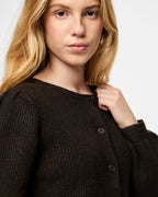 PIECES Strikket Cardigan Silly LS Puff - Hot Fudge Melange