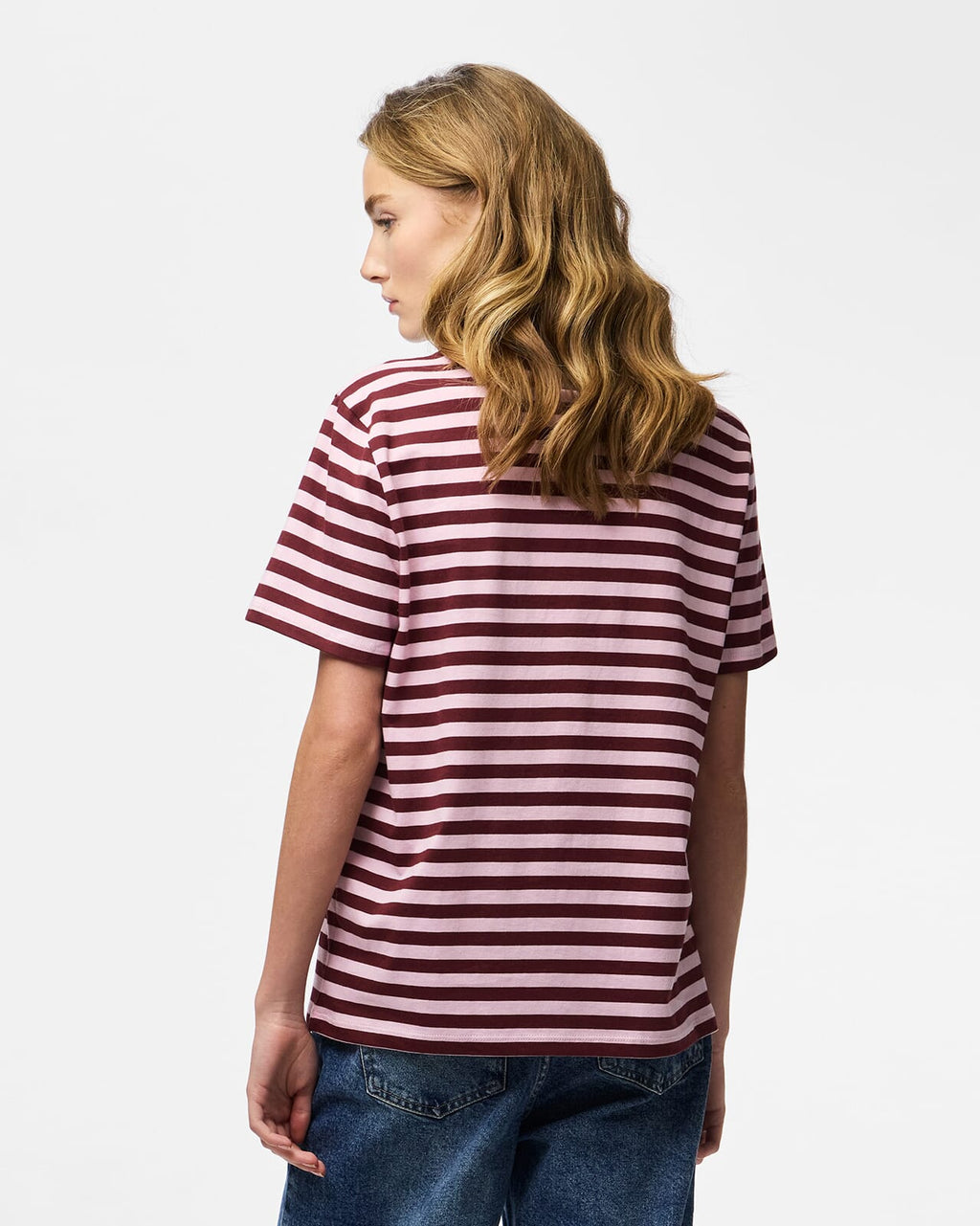 PIECES T-skjorte Ria SS Tee Multicolor Stripes - Tawny Port/ Roseate Spoonbill