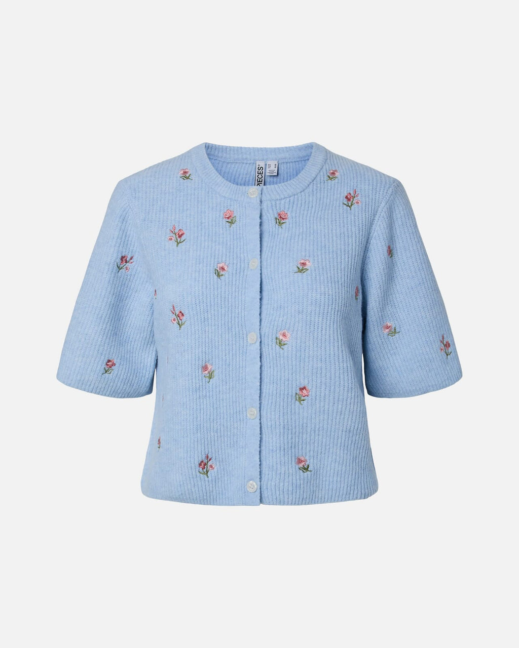 PIECES Strikket Cardigan Silly SS O-neck Emb - Cashmere Blue White flower