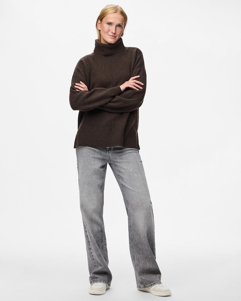 PIECES Strikkegenser Malou LS Rollneck Knit - Hot Fudge/ Melange