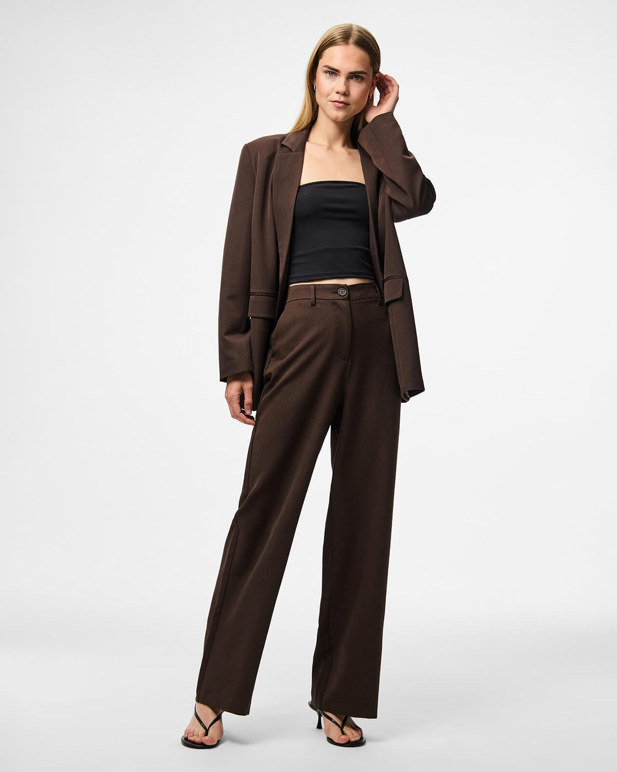 PIECES Dressbukse Kamil HW Wide - Hot Fudge