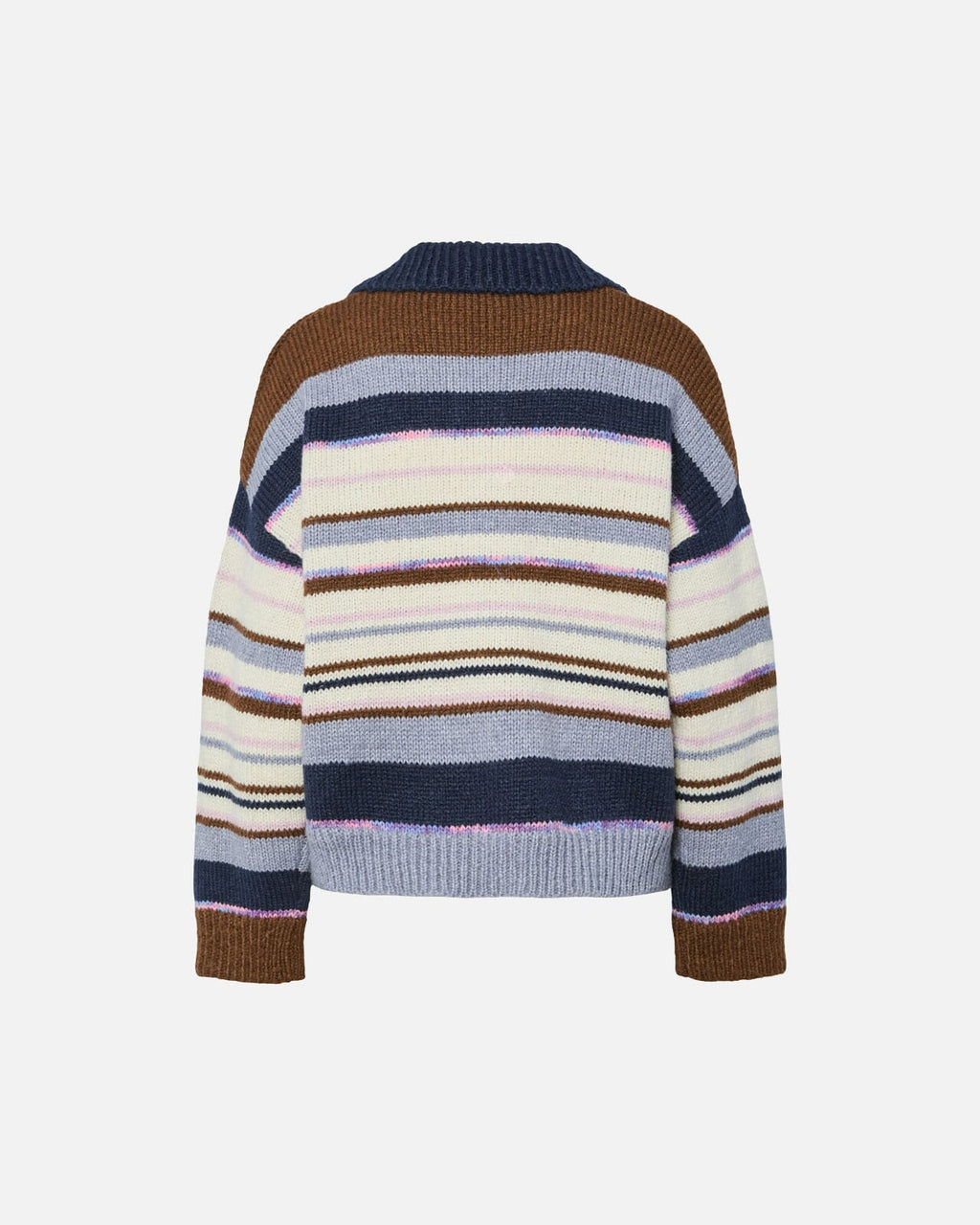 PIECES Strikkegenser Rye LS Polo - Downtown Brown/ Multi color