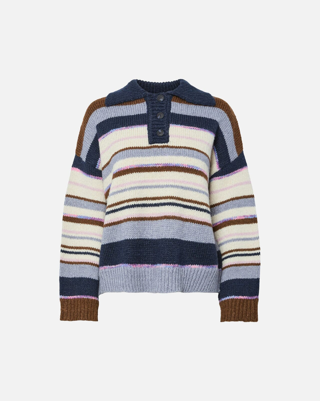 PIECES Strikkegenser Rye LS Polo - Downtown Brown/ Multi color