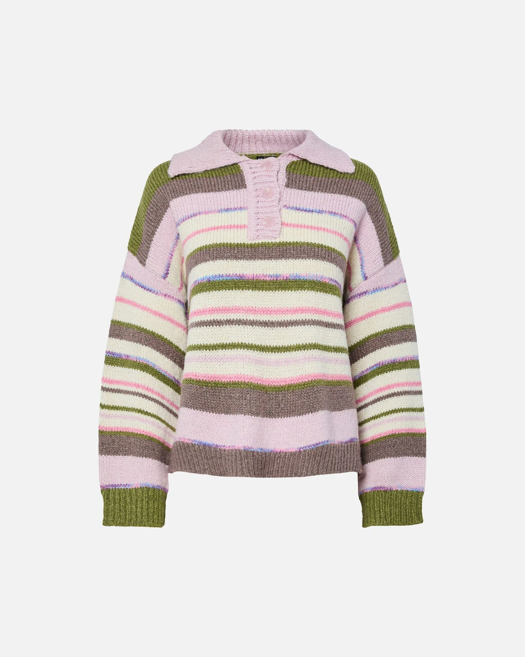PIECES Strikkegenser Rye LS Polo - Sphagnum/ Multi color