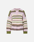 PIECES Strikkegenser Rye LS Polo - Sphagnum/ Multi color