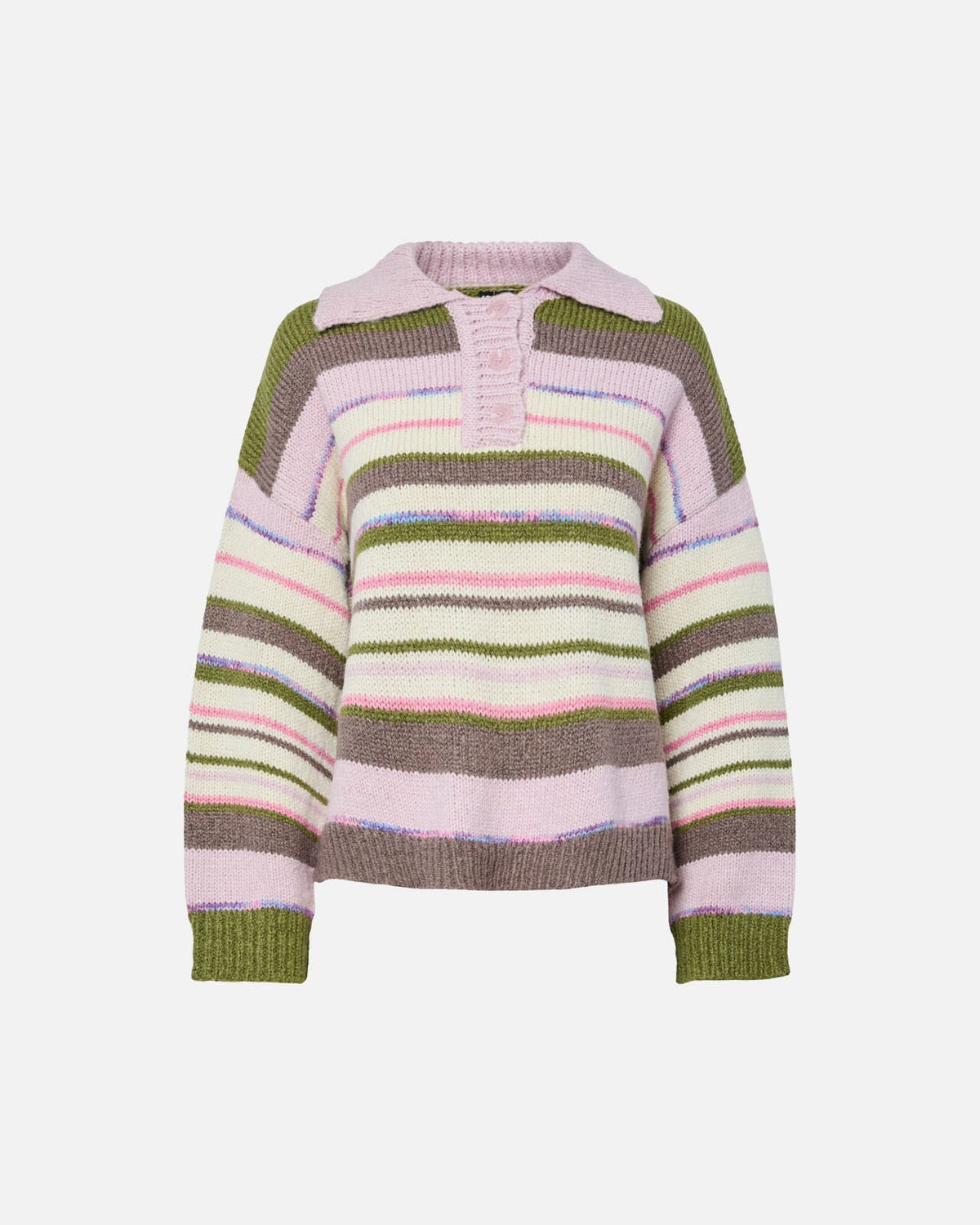 PIECES Strikkegenser Rye LS Polo - Sphagnum/ Multi color