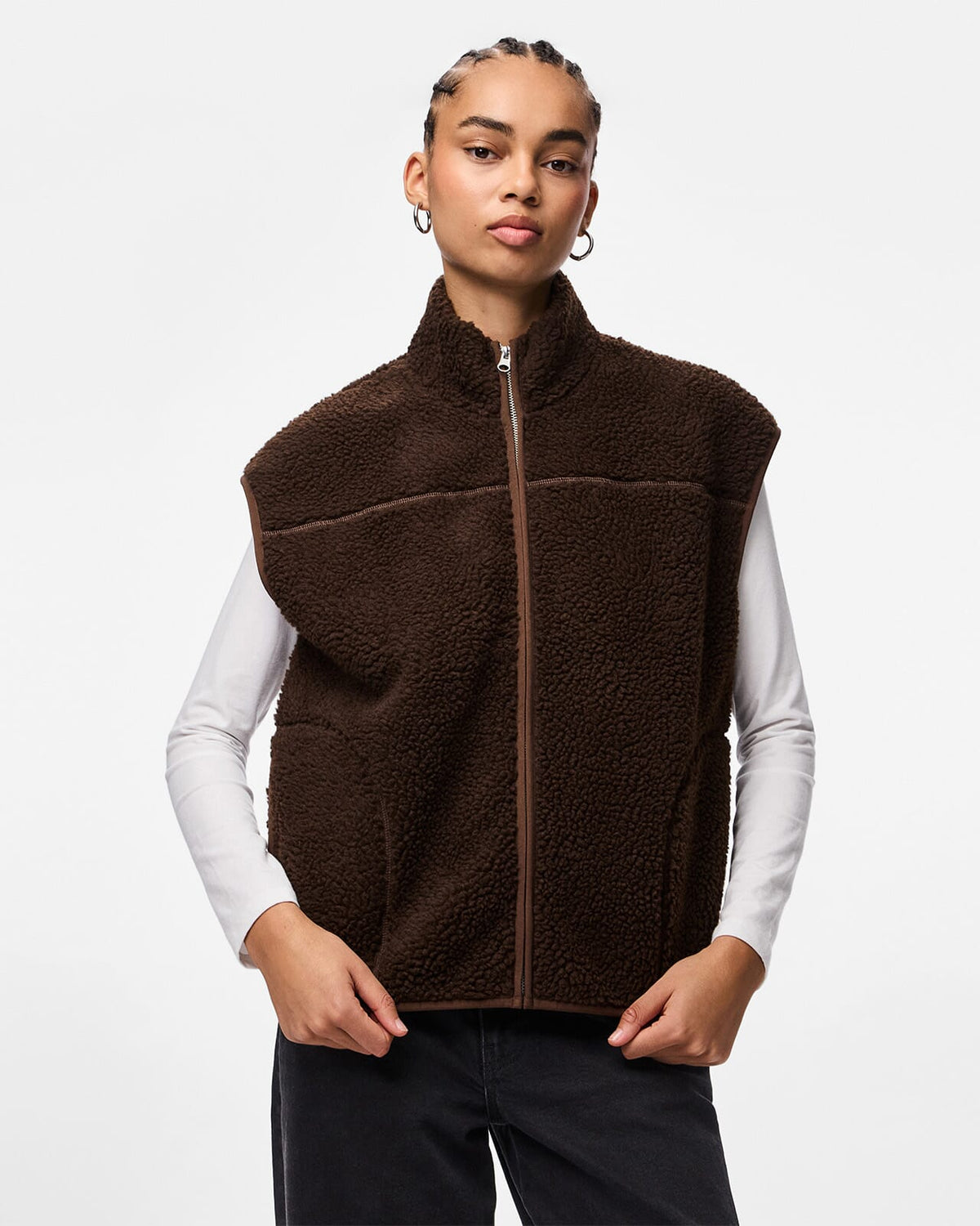 PIECES Teddyvest Sadia Teddy Vest - Hot Fudge