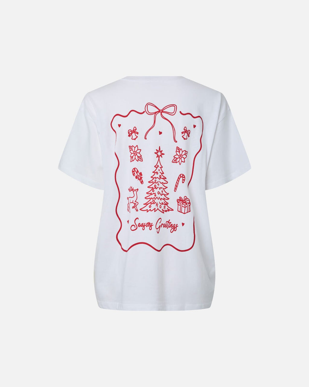 PIECES T-skjorte Aris SS Oversized - Bright White/ Seasons Greetings