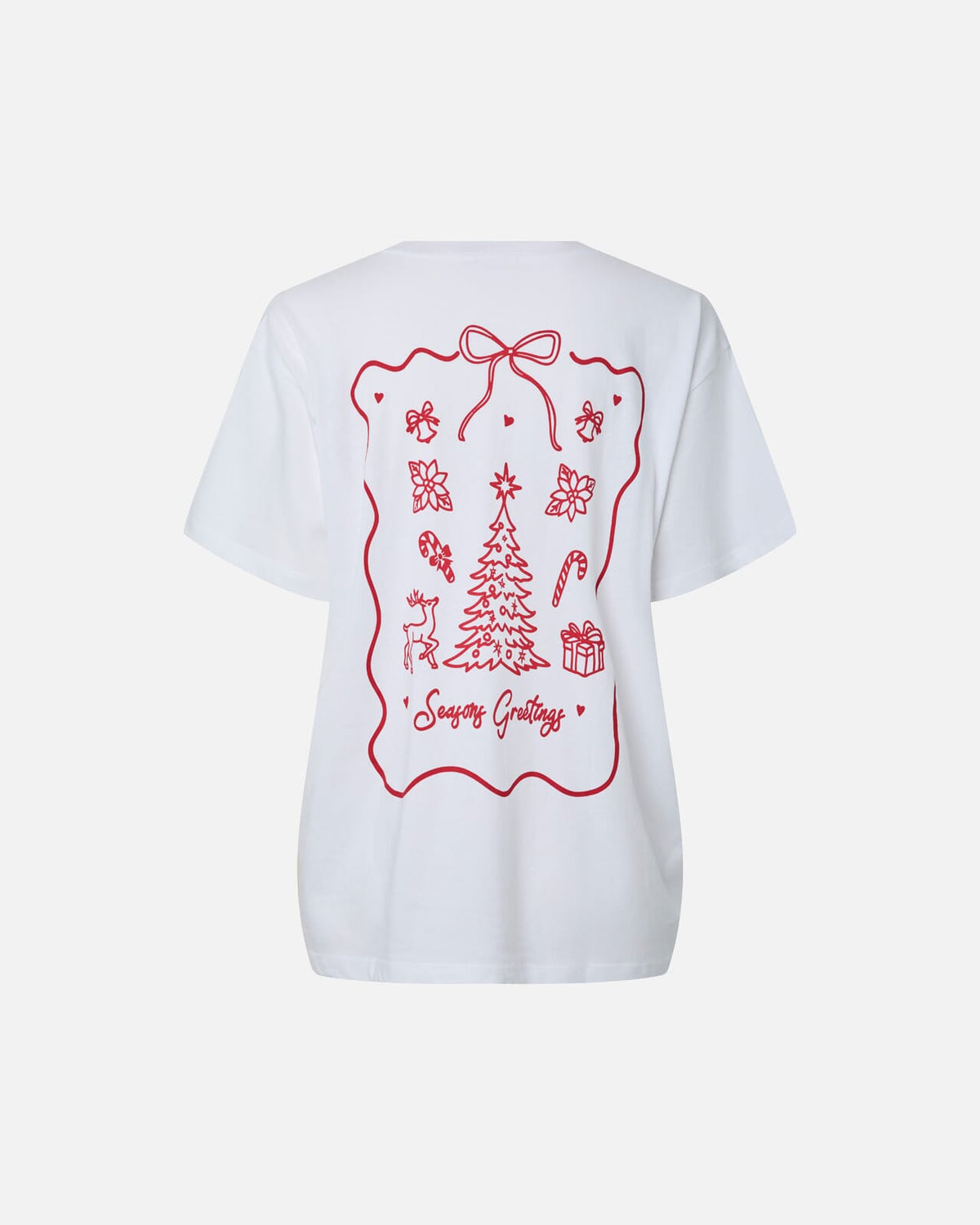 PIECES T-skjorte Aris SS Oversized - Bright White/ Seasons Greetings